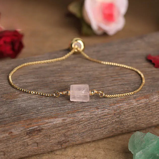 Pulsera de cadena metálica ajustable para mujer con piedras prismáticas