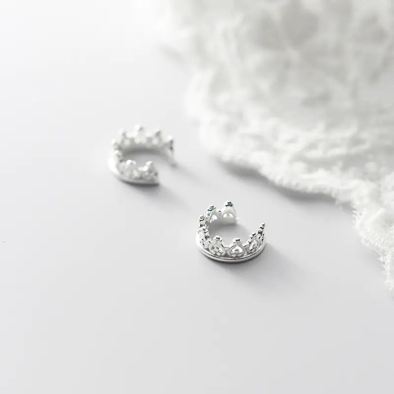 Ailuoqi S925 Silver Crown Ear Studs for Girls