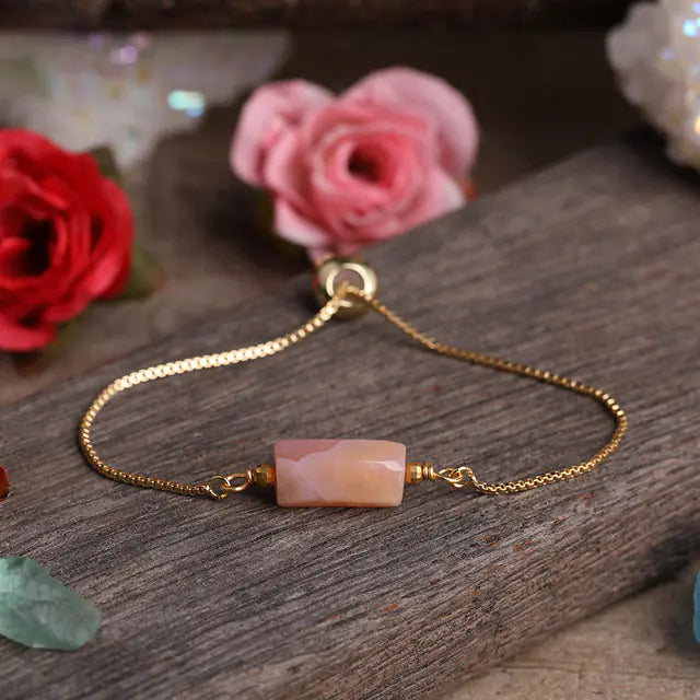 Pulsera de cadena metálica ajustable para mujer con piedras prismáticas