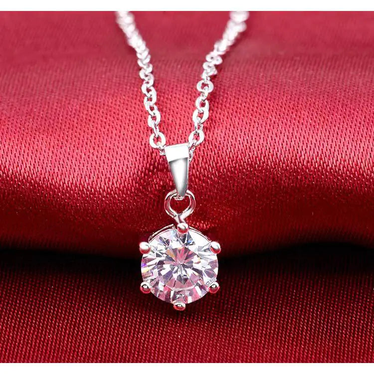 Silver Necklace with Zirconia in Six-Claw Setting