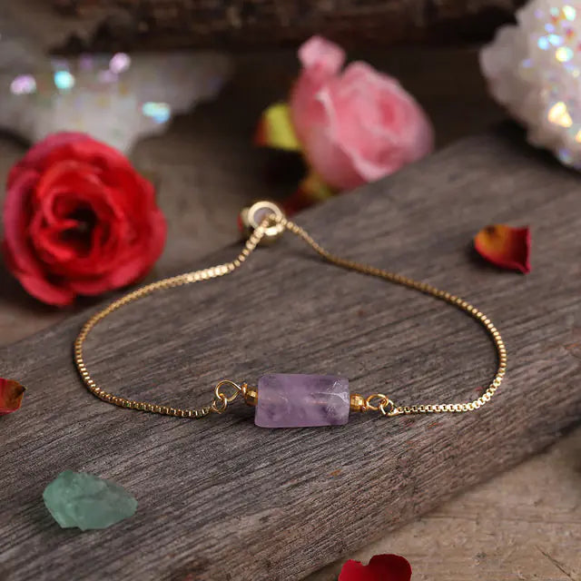 Pulsera de cadena metálica ajustable para mujer con piedras prismáticas