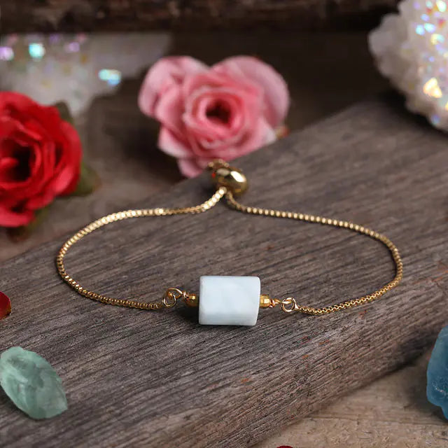 Pulsera de cadena metálica ajustable para mujer con piedras prismáticas