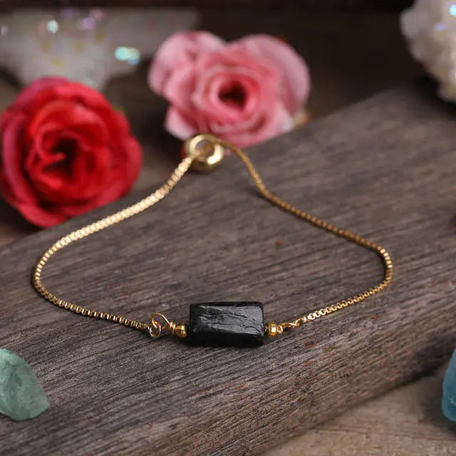 Pulsera de cadena metálica ajustable para mujer con piedras prismáticas
