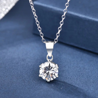 Silver Necklace with Zirconia in Six-Claw Setting