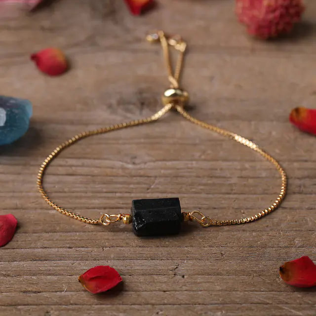 Pulsera de cadena metálica ajustable para mujer con piedras prismáticas