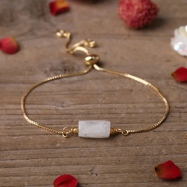 Pulsera de cadena metálica ajustable para mujer con piedras prismáticas