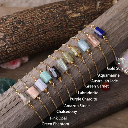 Pulsera de cadena metálica ajustable para mujer con piedras prismáticas