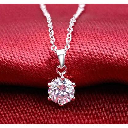 Silver Necklace with Zirconia in Six-Claw Setting